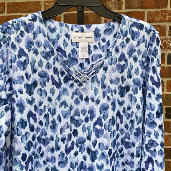 Alfred Dunner Top Blue Animal Print Montana Sky - Picture 3 of 15